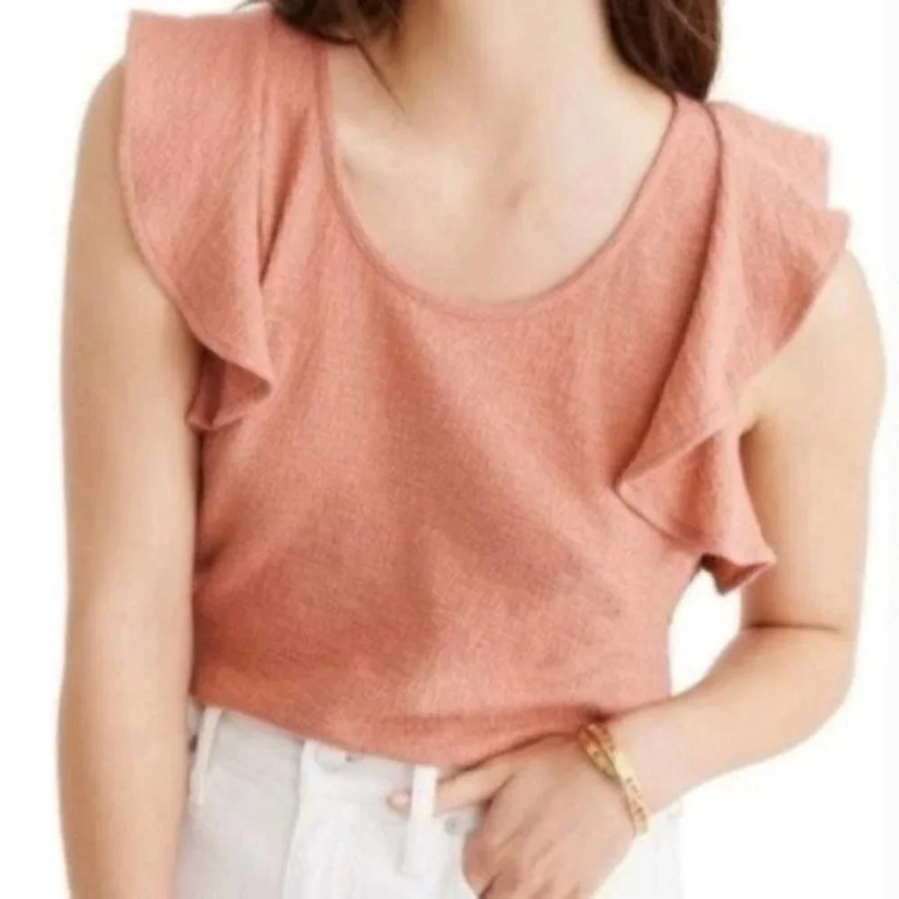 Madewell Texture & Thread Ruffle Sleeve Tank Top Romantic Coral S